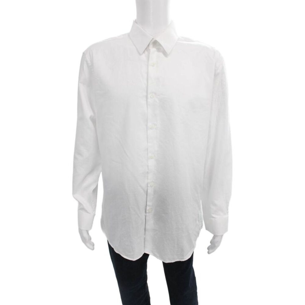 DUCHAMP Mens White Cotton Collared Dress Shirt 34/35 Sleeve Size 18
